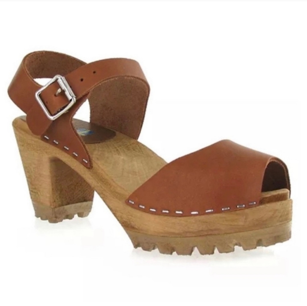 MIA Greta Leather Swedish Wooden Clog Sandals Size 39 EU / 9 US $130